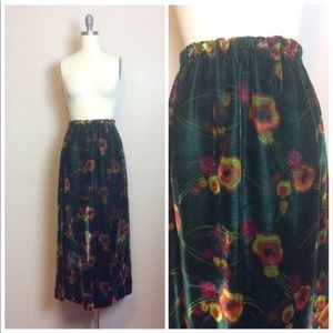 Vintage 70s 1970s Floral Velvet Boho Skirt